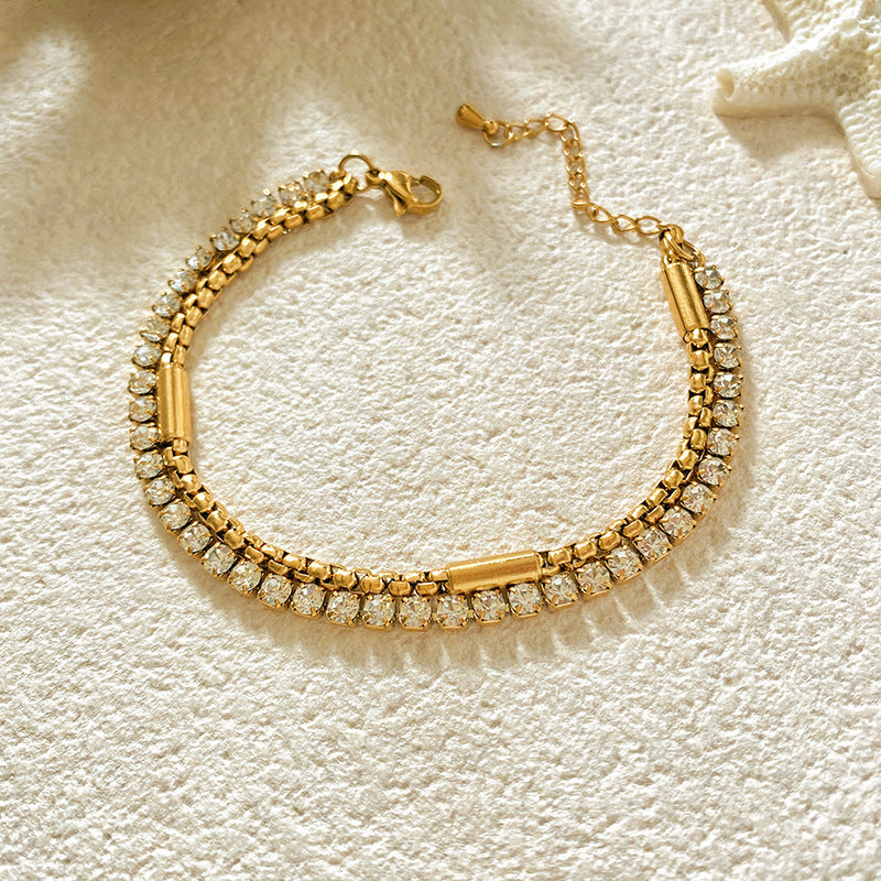 Micro-Pave Diamond Double Layer Titanium Steel Bracelet