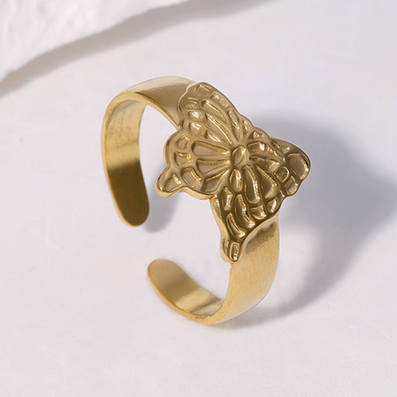 Minimalist Butterfly-Shaped Stainless Steel Ring with 18K Gold Plating for Women