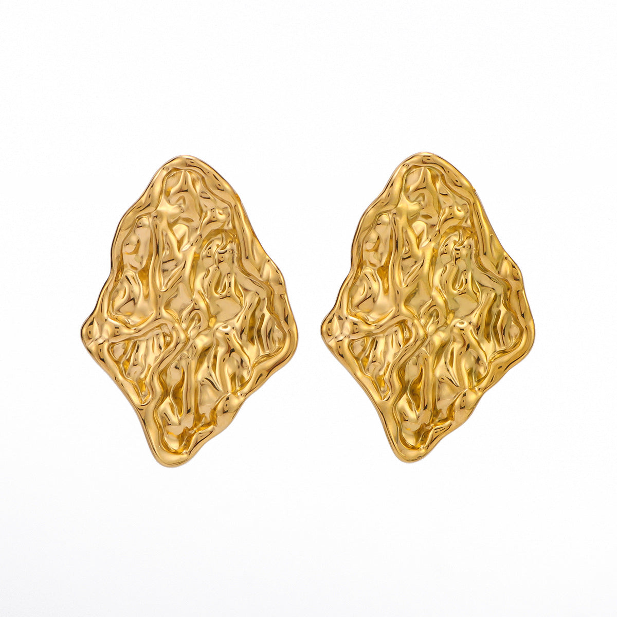 Irregular Geometric Diamond-Shaped Stainless Steel Earrings with 18K Gold Vacuum Plating and Wavy Texture for Women