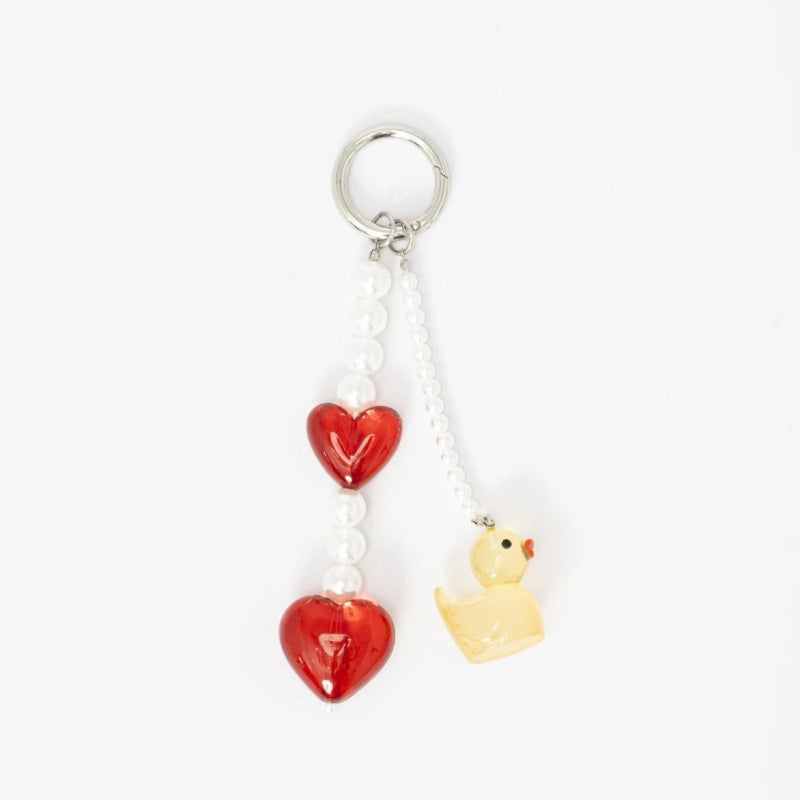 Sweet Solid Color Resin Heart Teardrop Bag Charm with Plated Beads and Rope