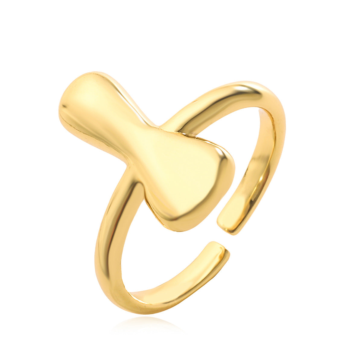 Anello da donna minimalista a lettera geometrica in rame placcato oro 18 carati con fascia aperta regolabile