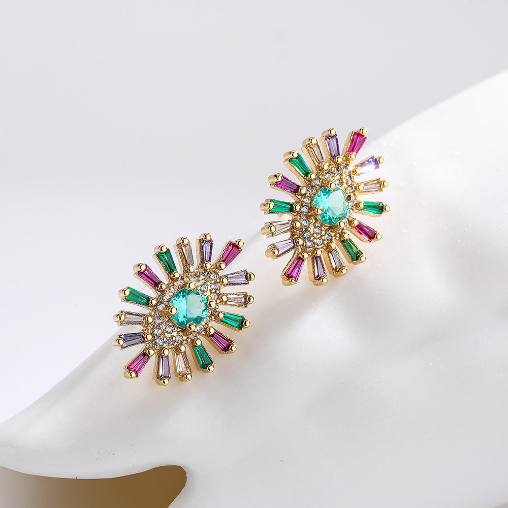 Geometric Copper Earrings with 18K Gold Plating and Micro-Paved Zirconia Eyes for Women