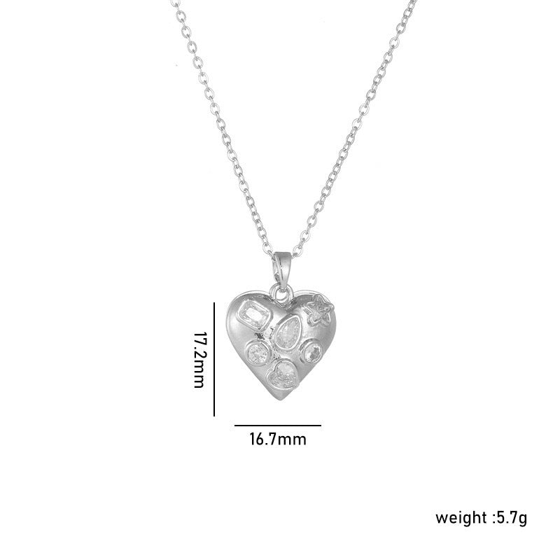 Minimalist Heart-Shaped Titanium Steel Necklace with Rhinestone Inlay for Women