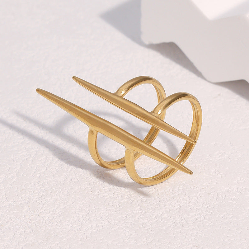 Anello Aperto Geometria Minimal Vintage in Acciaio Inossidabile Placcato Oro 18K con Design Irregolare per Donna