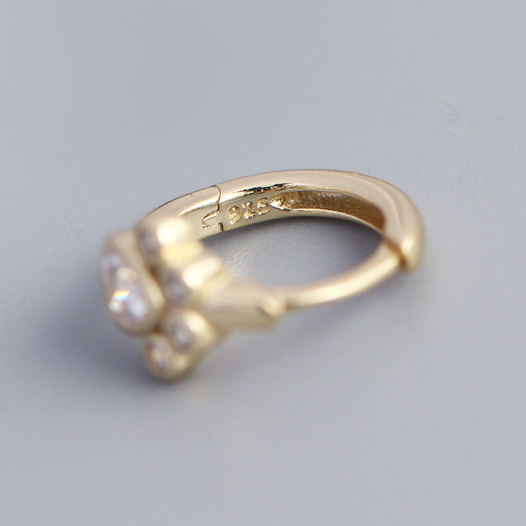 Sweet 925 Sterling Silver Inlaid Diamond Cat Paw Hoop Earrings