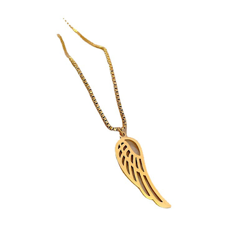 Collana con Pendente ad Ala Vuota Geometrica Minimalista da Donna in Acciaio al Titanio con Placcatura in Oro