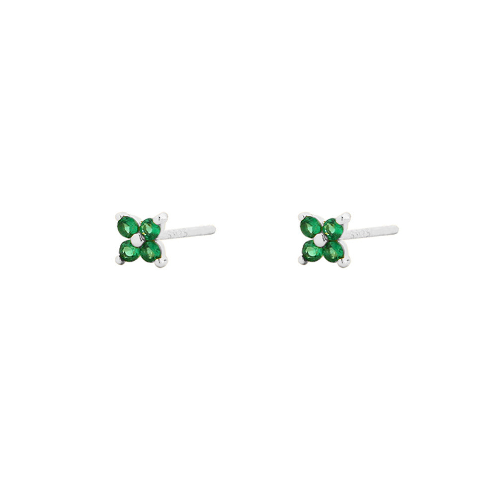 Elegantes Pendientes de Plata de Ley 925 con Forma de Trébol, Esmalte Verde Esmeralda y Detalles de Pedrería para Mujer