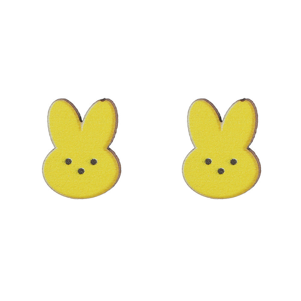 Cute Cartoon Animal Wood Stud Earrings Plated Rabbit Design for Kids