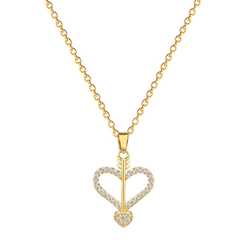 Cartoon Style Heart-Shaped Titanium Steel Necklace with Rhinestone Inlay for Women and Men, Delicate Clavicle Chain