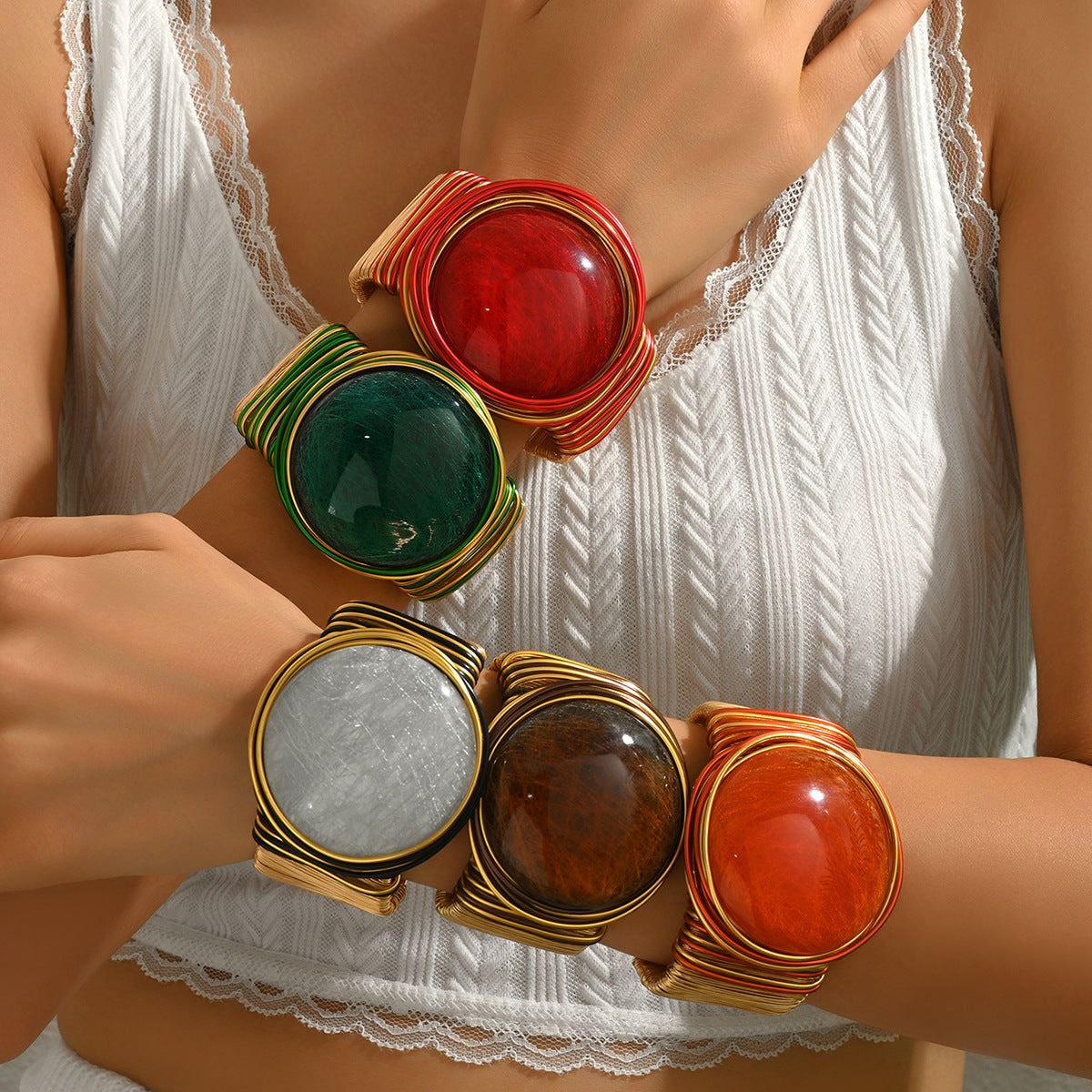 Pulsera geométrica de lujo para mujer con incrustaciones de piedras preciosas, brazalete ajustable de aleación de zinc para la elegancia diaria