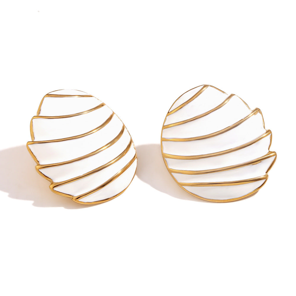 Fashion Minimalist Geometric Oval Sail Enamel Plated 18K Gold Stainless Steel Stud Earrings for Women