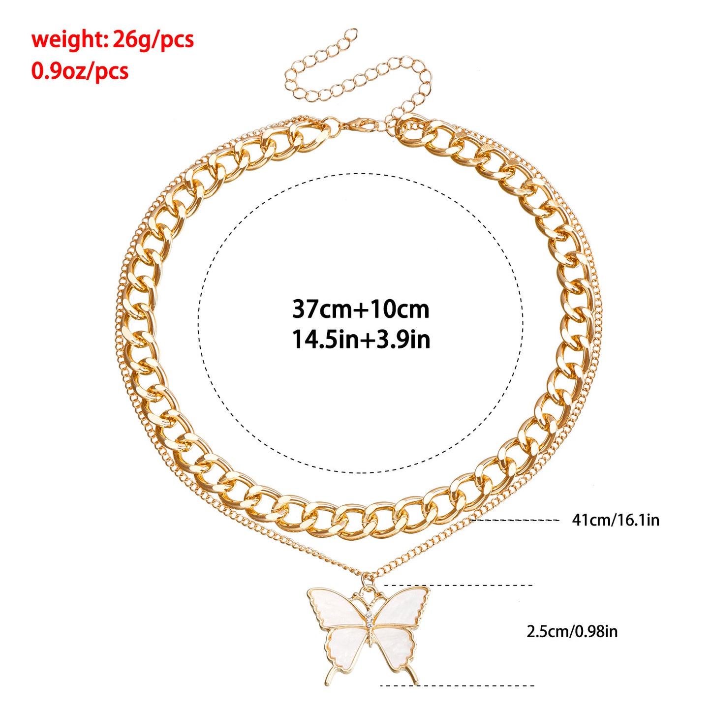 Elegant Two-Tier White Butterfly Alloy Necklace for Women with Plated Metal Finish and Clavicle Chain Style