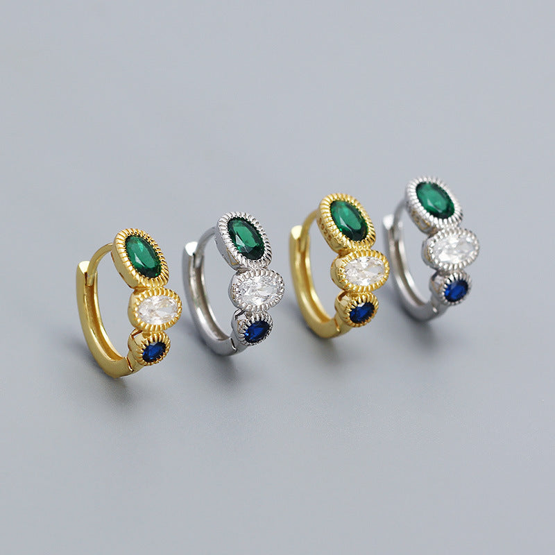 Geometric Shape S925 Sterling Silver Emerald Earrings with Plated Finish for Women