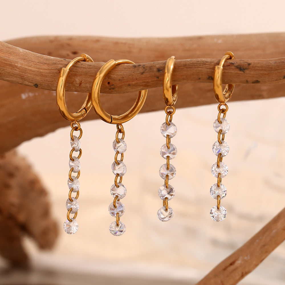 Orecchini Pendenti Geometrici Minimalisti in Acciaio Inossidabile con Placcatura in Oro 18K e Zirconia Bianca da Donna