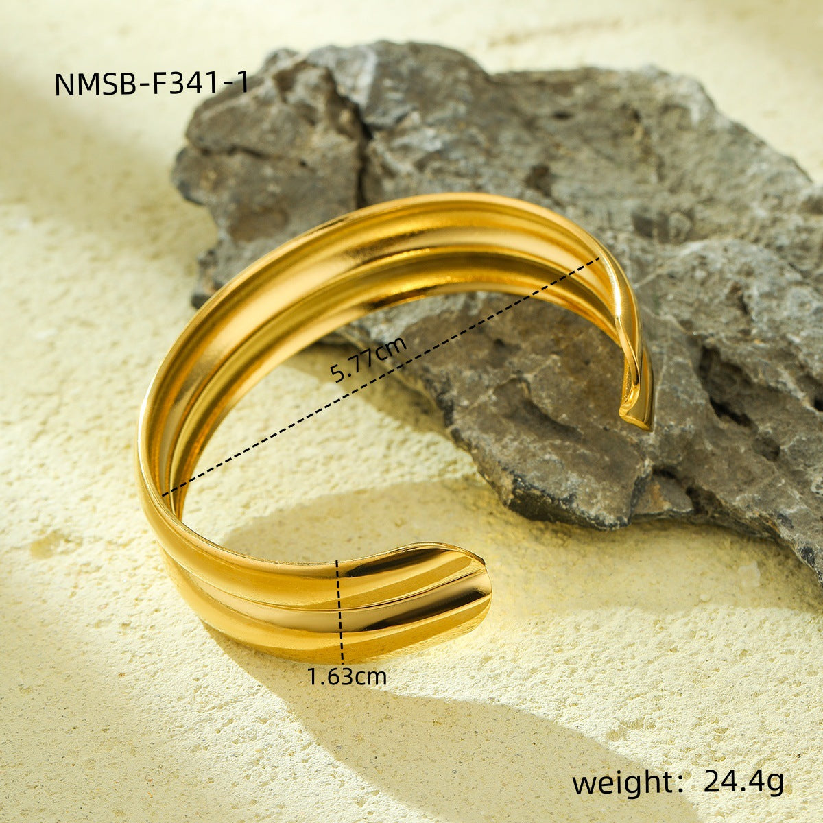Pulsera doble de acero de titanio ajustable de moda con diseño geométrico texturizado para mujer