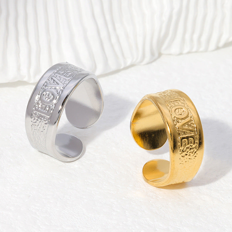 Anello Minimalista Geometrico a Forma di Cuore in Acciaio Inossidabile, Placcato Oro 18K, con Fascia Aperta Regolabile, Gioiello di Moda per Donna