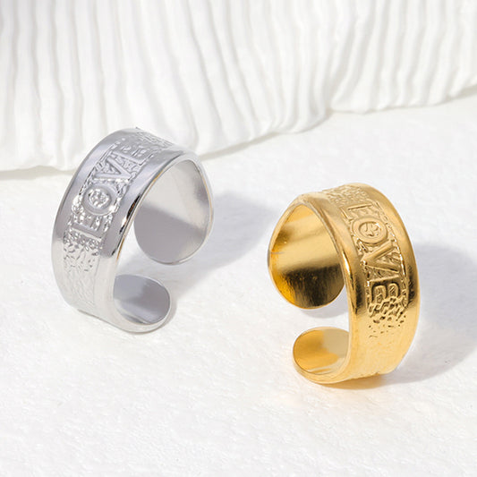 Anello Minimalista Geometrico a Forma di Cuore in Acciaio Inossidabile, Placcato Oro 18K, con Fascia Aperta Regolabile, Gioiello di Moda per Donna