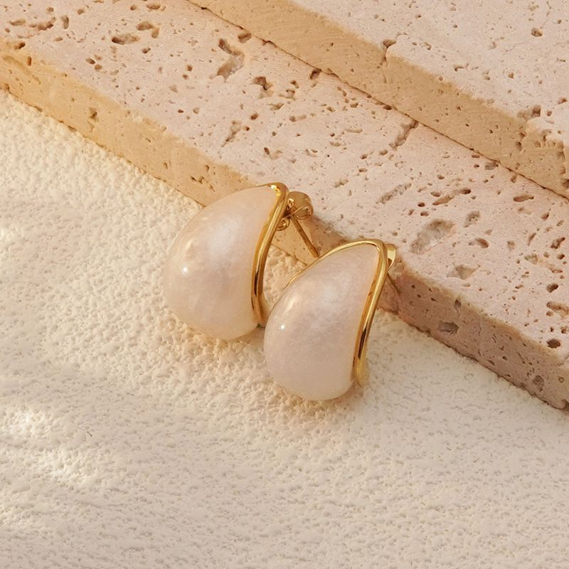 Orecchini da donna di lusso eleganti a goccia placcati in acciaio inossidabile a forma di C