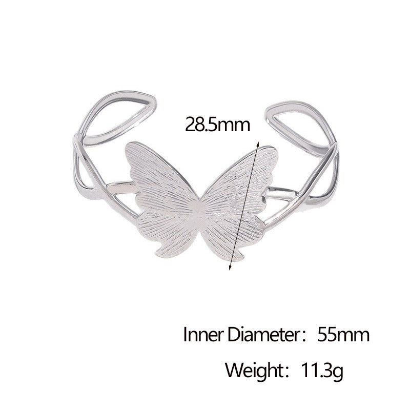 Bracciale a Polsino Aperto da Donna Minimalista a Farfalla in Acciaio Inossidabile Placcato Oro 18K