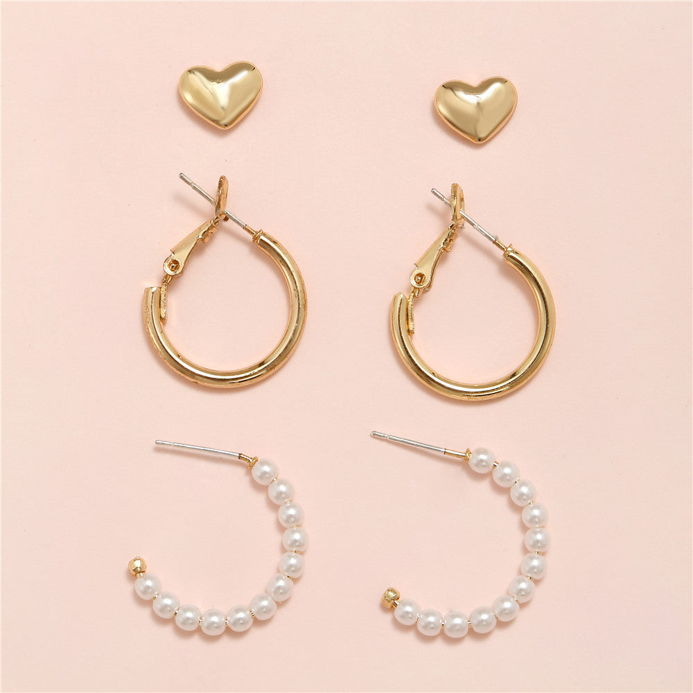 Minimalist 925 Sterling Silver C-Shape Heart Pearl Stud Earrings