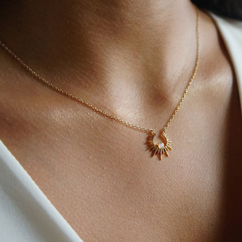 Minimalist Crescent Moon Pendant Necklace in Titanium Steel with Gold Plating, Delicate Star and Moon Motif on O-Chain for Women and Men