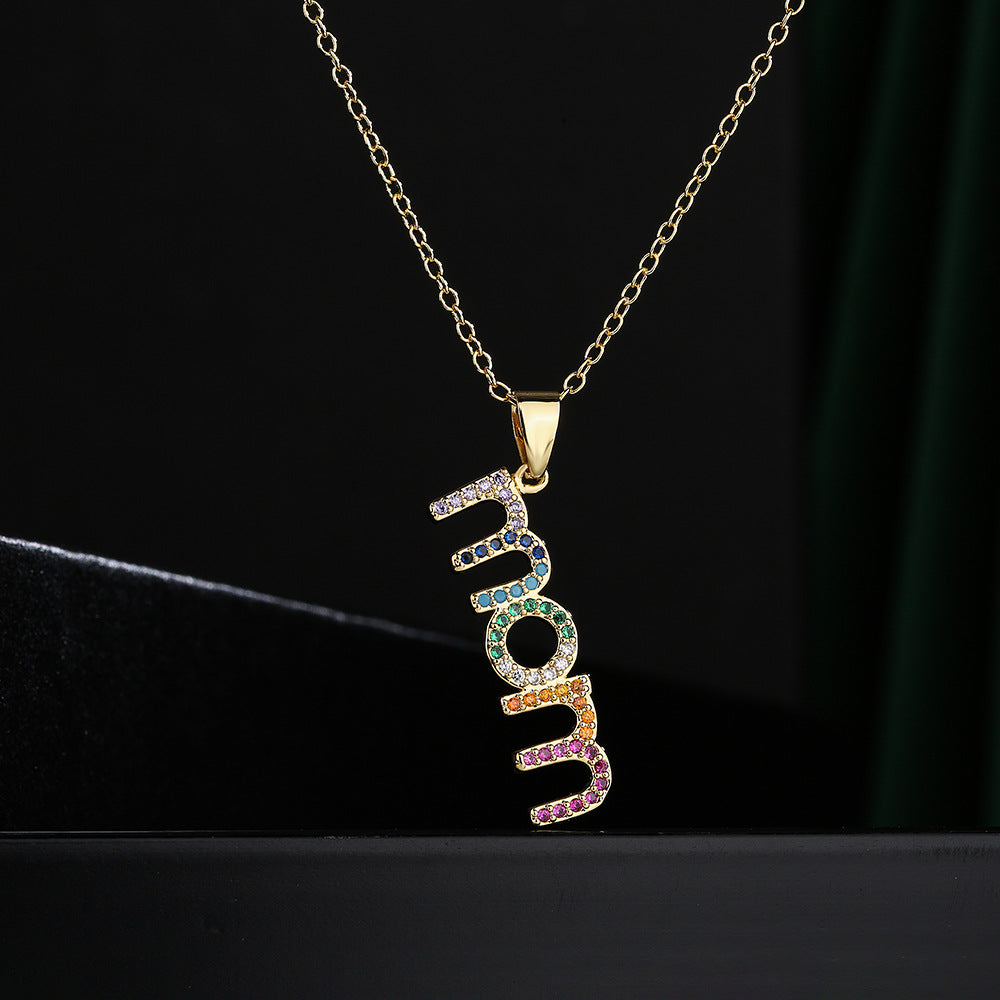 Geometric MOM Pendant Necklace for Women in Copper with 18K Gold Plating and Zircon Inlay