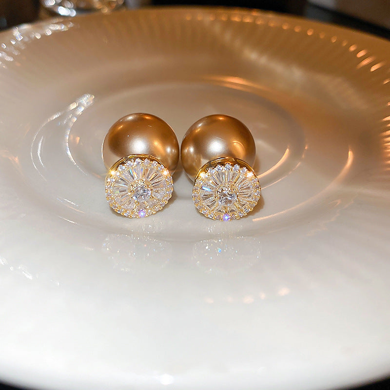 Eleganti Orecchini a Perno da Donna in Stile Francese Vintage con Zirconi Geometrici e Perle Imitazione