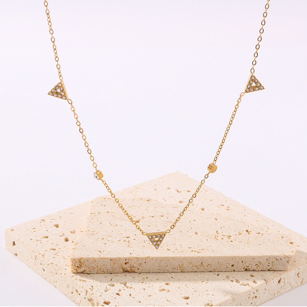 Minimalist Geometric Triangle Pendant Necklace in Stainless Steel with 18K Gold Plating, Hypoallergenic and Fade-Resistant