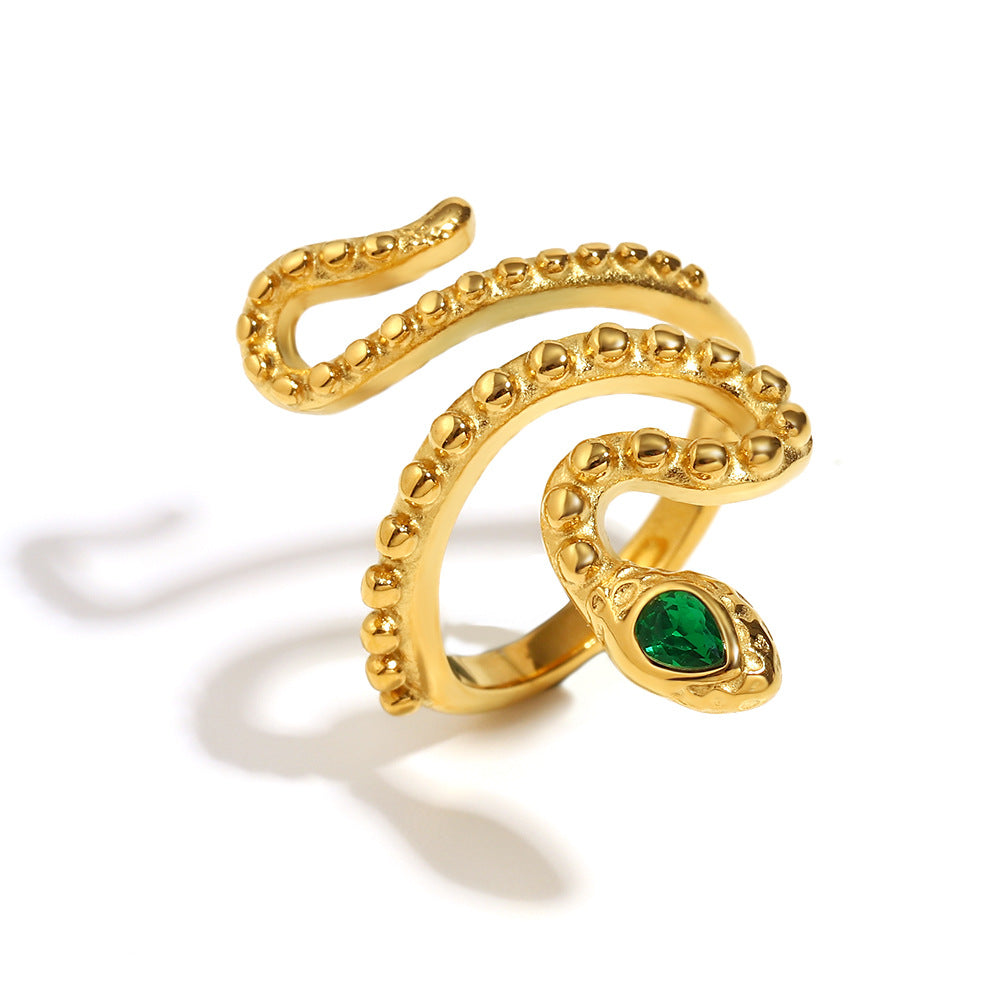 Anillo de acero inoxidable con forma de serpiente a la moda con chapado en oro de 18 quilates para mujer