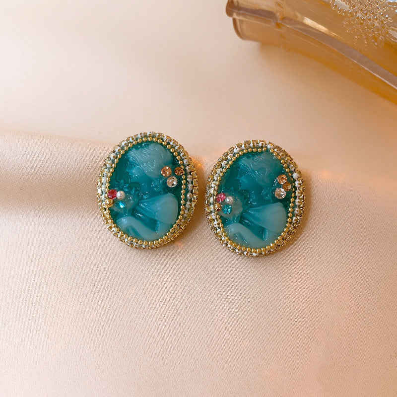 Pendientes ovalados de acrílico estilo vintage francés con postes de acero, diseño geométrico, acabado electrochapado, joyería elegante y ligera de lujo para las orejas