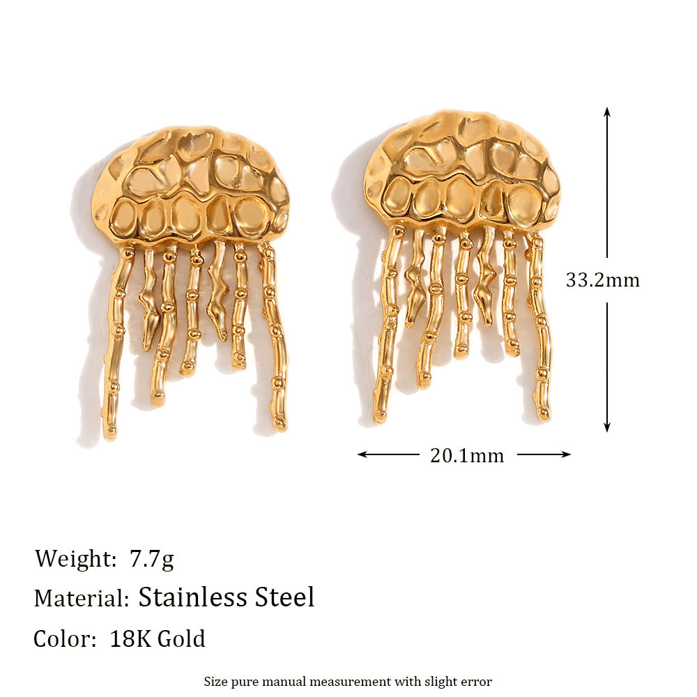 Vintage-Inspired Floral Snail Pendant Earrings in Stainless Steel with 18K Gold Plating for Women