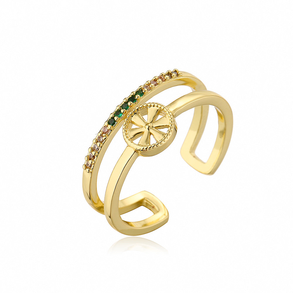 Geometric Hollow-Out Ring for Women Made of Copper with 18K Gold Plating and Zircon Inlay
