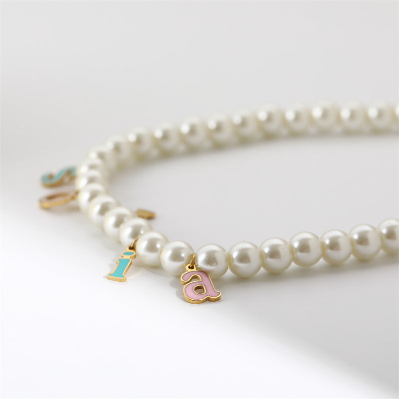 Minimalist Letter Shape Stainless Steel Necklace with Enamel Finish and 18K Gold Plating