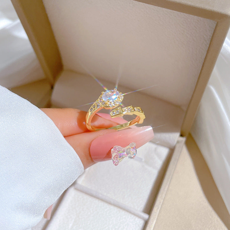 Anello in ottone placcato oro a forma di corona in stile fumetto per donna, anello di fidanzamento regolabile con fascia a serpente