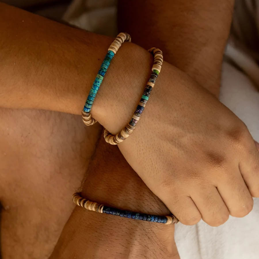 Fashion Round Wood and Natural Gemstone Beaded Bracelet for Unisex