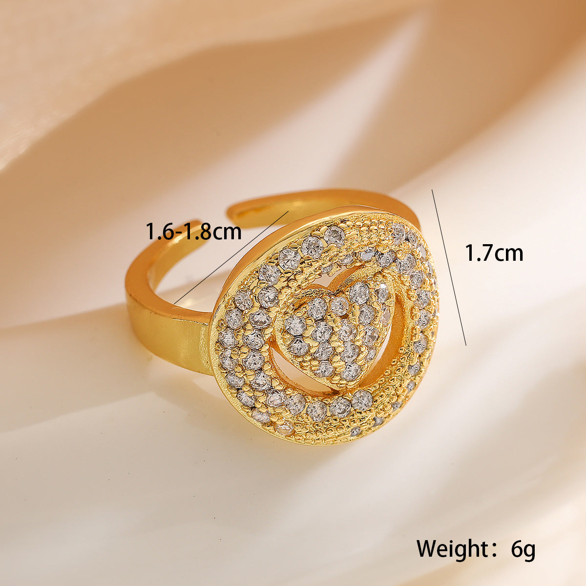 Anello Minimalista a Cuore in Rame con Zirconi Micro-Pavé per Donna