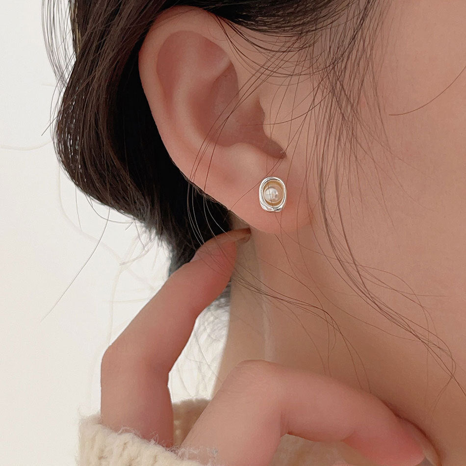Orecchini a perno geometrici minimalisti in argento sterling 925 con perle placcate oro