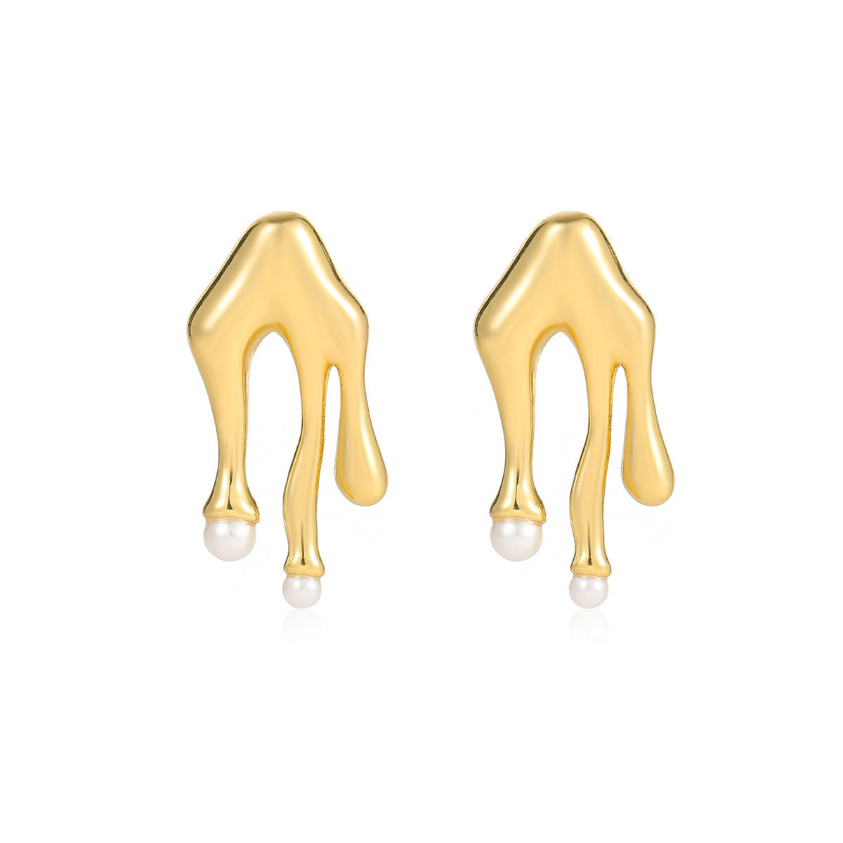 Pendientes minimalistas de titanio con forma de gota de agua, incrustaciones de perlas y acabado galvanizado para mujer