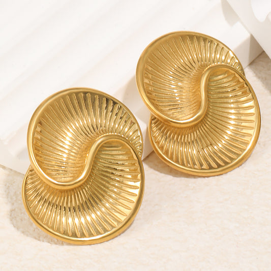 Elegant Minimalist 18K Gold Plated Stainless Steel Geometric Teardrop Textured Spiral Earrings for Women