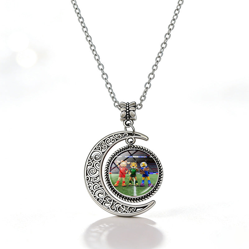 Collana casual unisex in lega placcata con ciondolo rotondo in cristallo geometrico e catena a cavetto