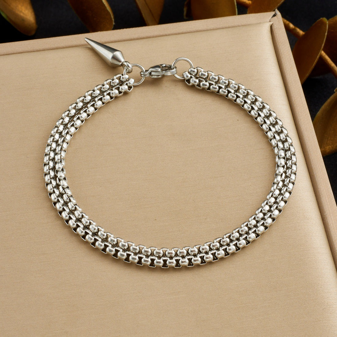 Minimalist Punk Gold Plated Stainless Steel Polka Dot Rivet Layered Bracelet for Women