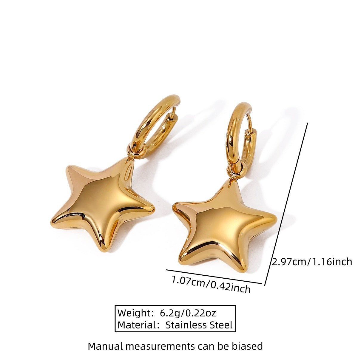 Minimalist Elegant Star Stainless Steel Plated Pendant Necklace and Earring Set with Cable Chain for Women