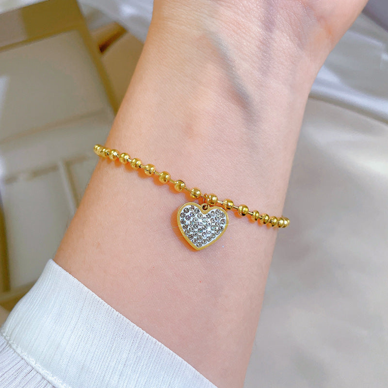 Minimalist Titanium Steel Heart Pendant Bracelet for Women with Rhinestone Inlay, Dainty Chain Jewelry for Lucky Charm or Friendship Gift