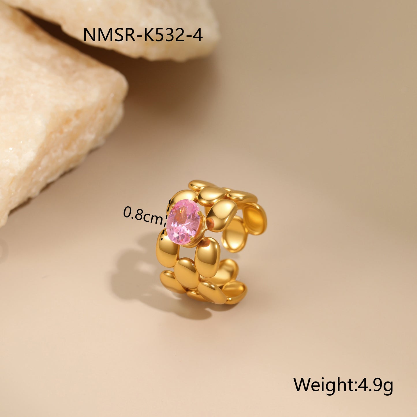 Anello Minimalista Geometrico in Acciaio Inossidabile con Placcatura in Oro 18K e Zirconia Rosa da Donna