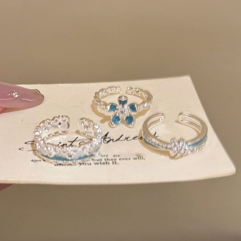 Anello in Rame Incastonato con Smalto Floreale alla Moda per Donna con Fascia Aperta Design Minimalista per l'Uso Quotidiano