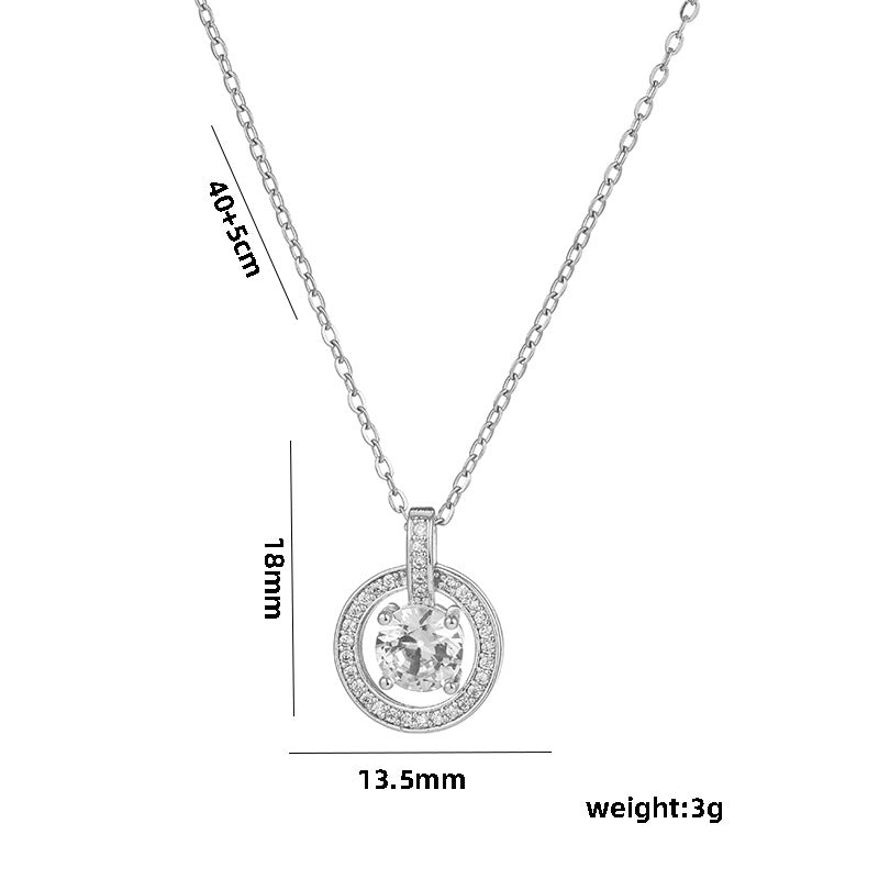 Minimalist Geometric Round Hoop Zirconia Pendant Necklace in Titanium Steel for Women