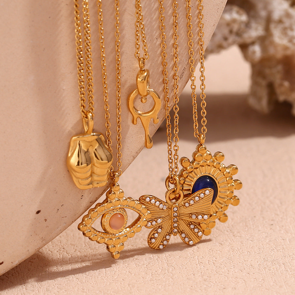 Collana da donna a pendente minimalista a mezza luna in acciaio inossidabile con placcatura in oro 18 carati e intarsio in pietra naturale
