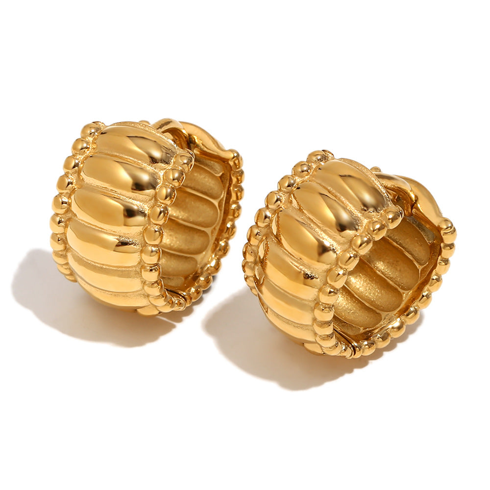 Vintage-Inspired Twisted Geometric Stainless Steel Earrings with 18K Gold Plated Beaded Edge and Threaded Back for Women
