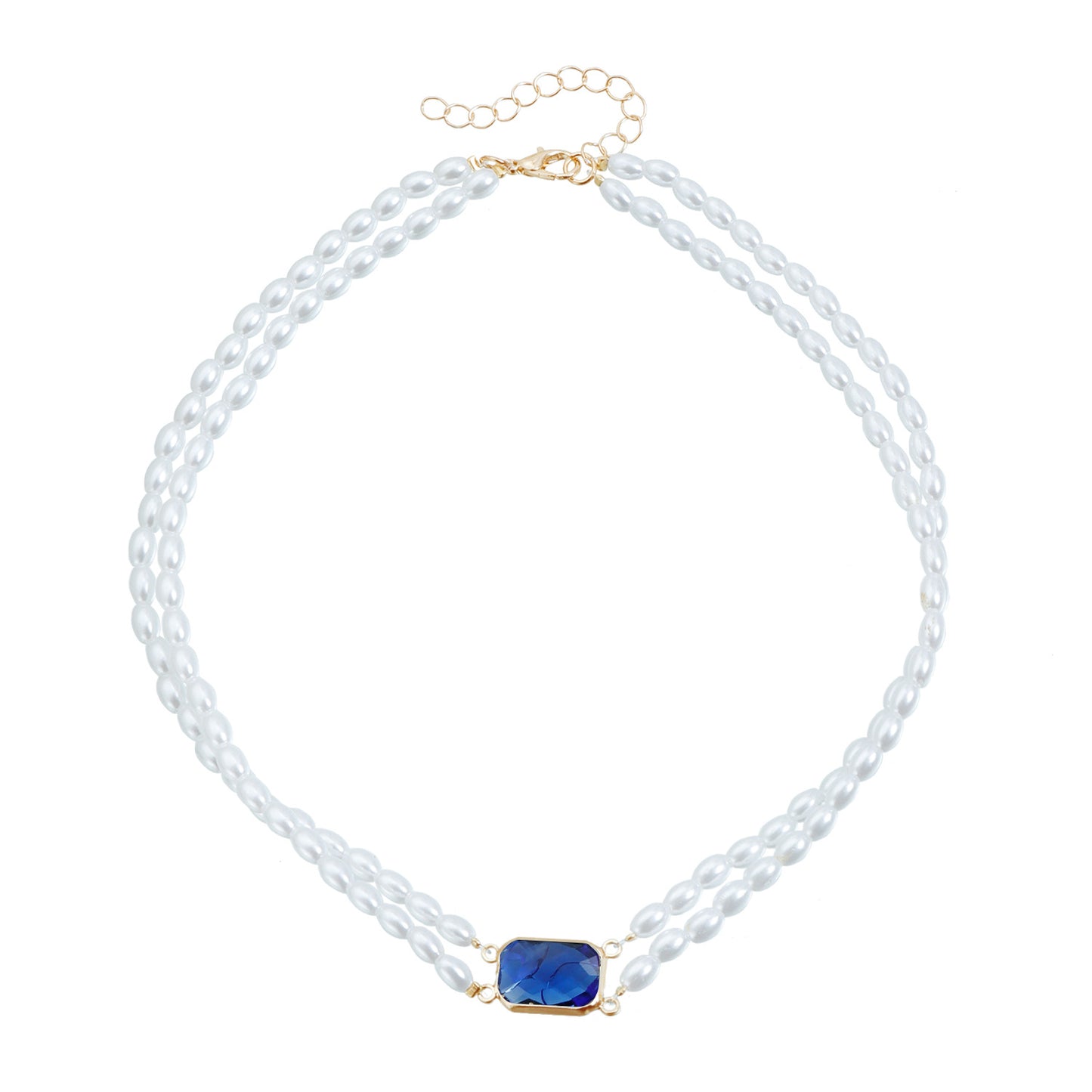 Fashion Double Layer Square Geometric Alloy Necklace with Rhinestone and Imitation Pearl for Women