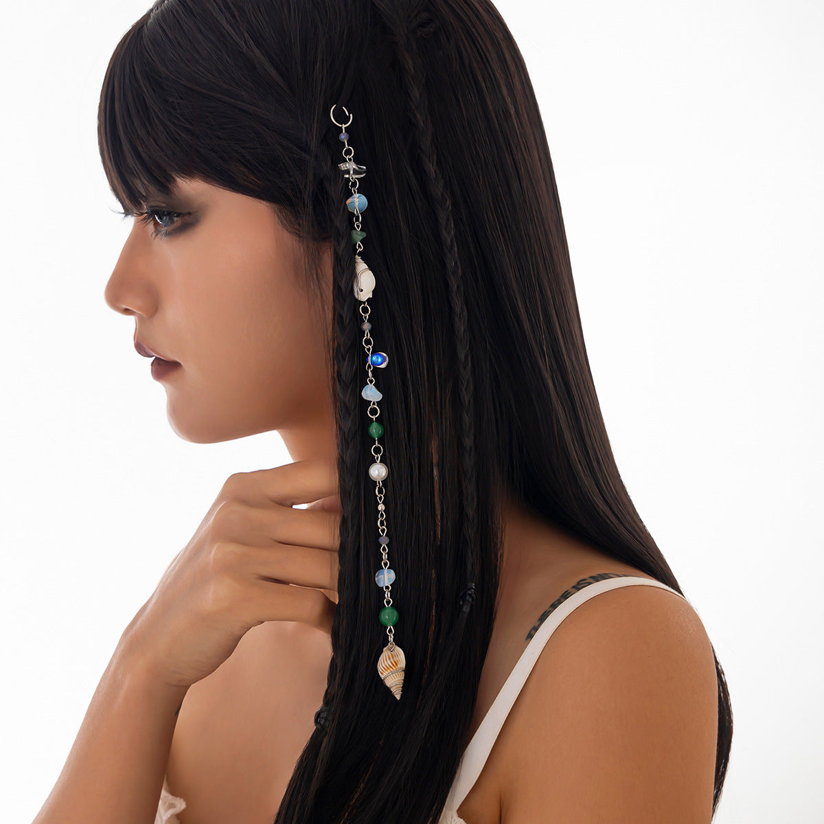 Sweet Plated Acrylic Hair Clip with Tassel and Irregular Conch Shell Design for Women